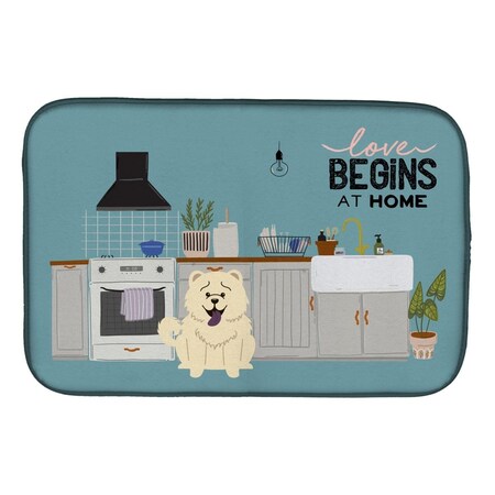 Carolines Treasures 14 x 21 in. White Chow Chow Kitchen Scene Dish Drying Mat CK7844DDM
